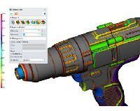 A pistol drill with components highlighted in colours and a chart