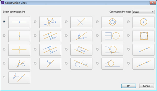 Dialog showing options for creating construction lines and circles