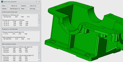 CADbro analysis of a casting showing mass property results