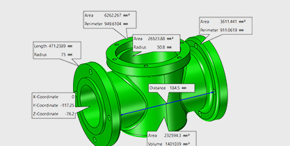 Model of a valve body with 3D notes shown