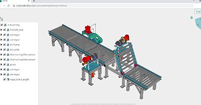 Model of a small assembly line on computer screen